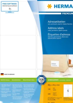 Adressetikett Herma Premium 4653, 99,1x93,1mm, 600 st