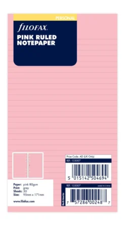Anteckningsblad Filofax Personal Linjerat, rosa