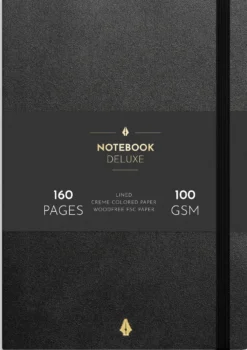 Anteckningsbok Burde Deluxe A5, svart, linjerad, 160 sidor