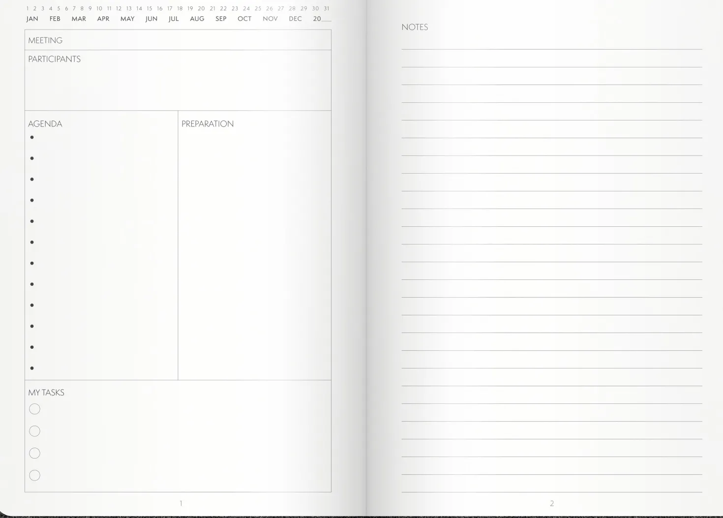 Anteckningsbok Burde Meeting Journal, konstläder, 44 möten, 192 sidor