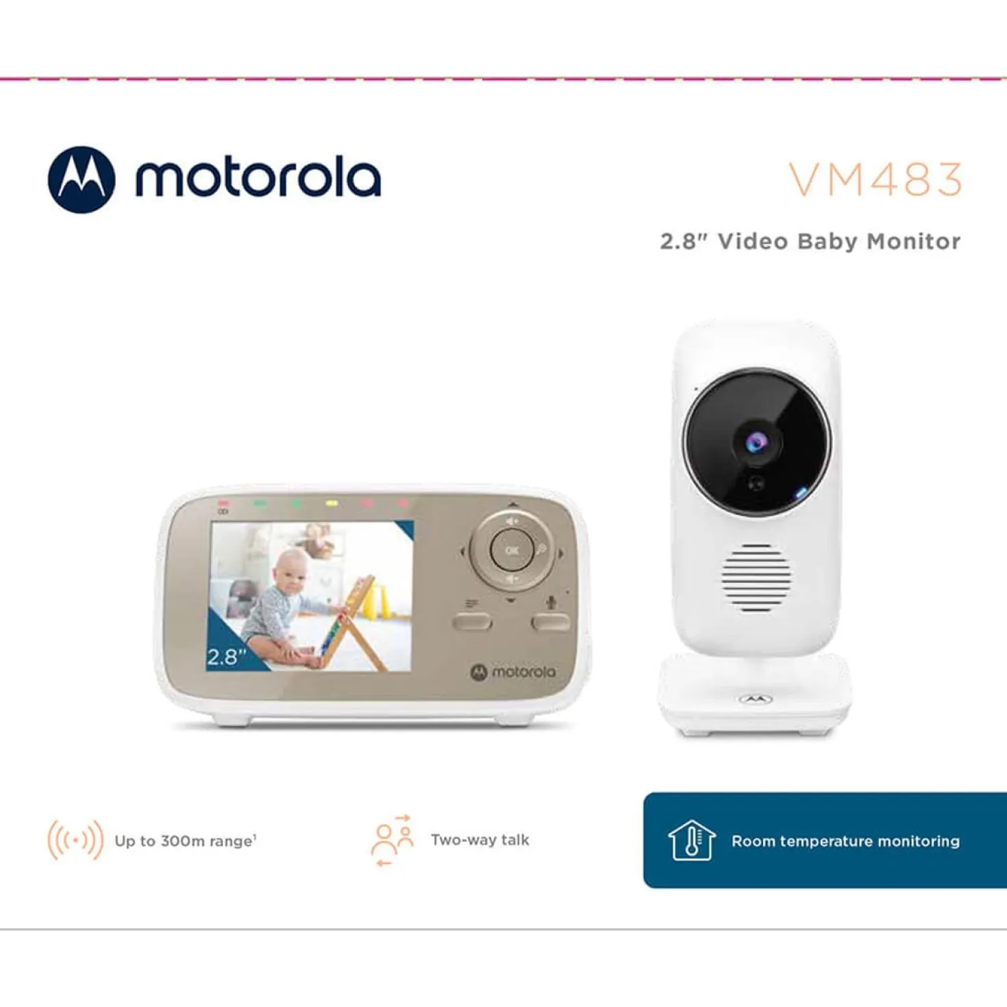 Babyvakt MOTOROLA VM483 Video, 2,8-tums skärm, 300m räckvidd