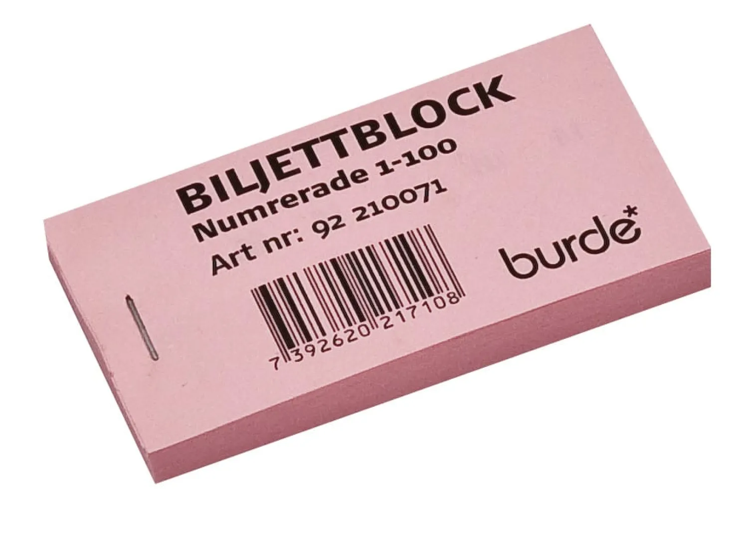 Biljettblock Burde 1-100, tvådelad, rosa