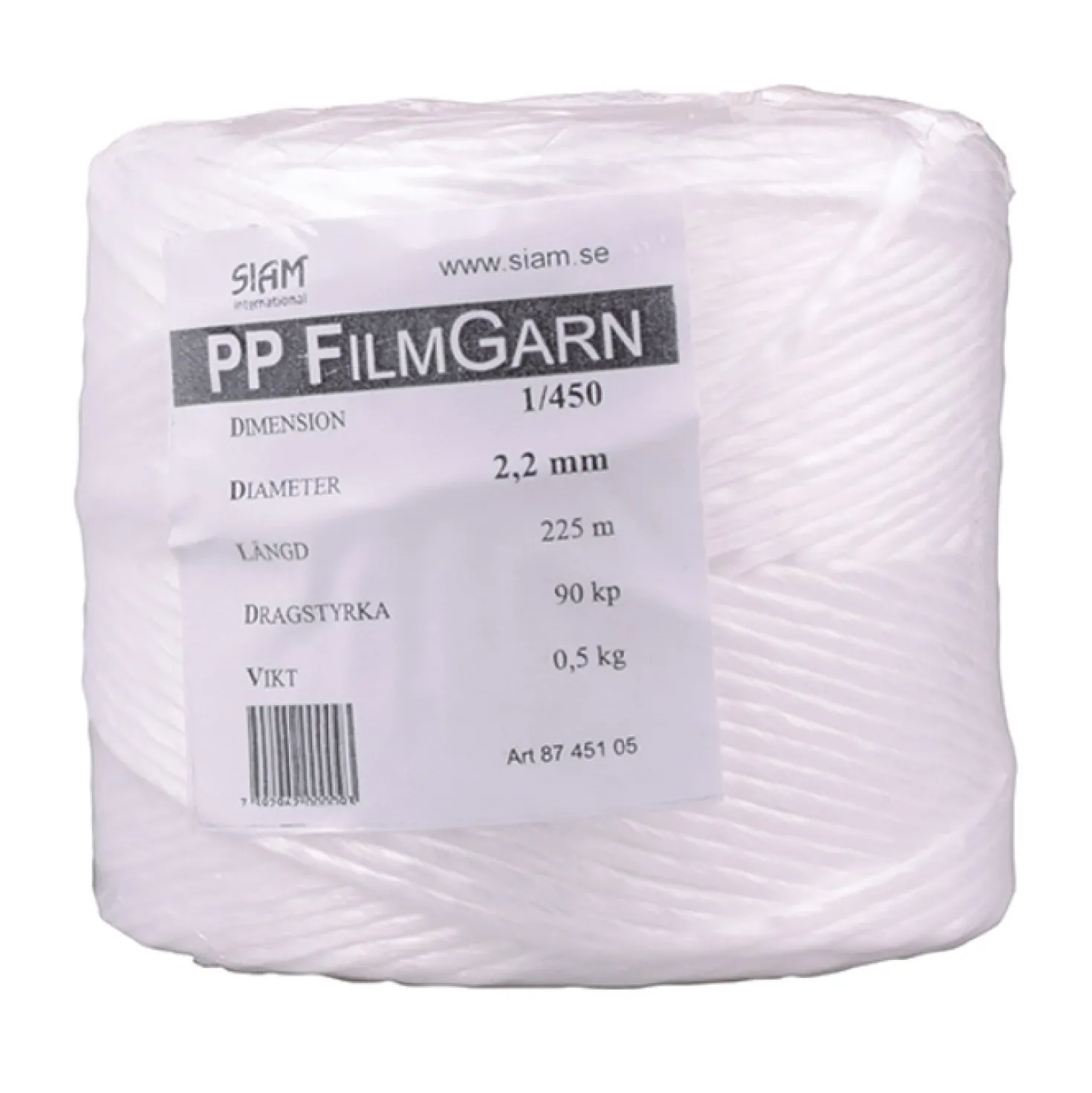 Bindgarn Siam Polypropylen Film 1/450, vit, 225 m, 500 g