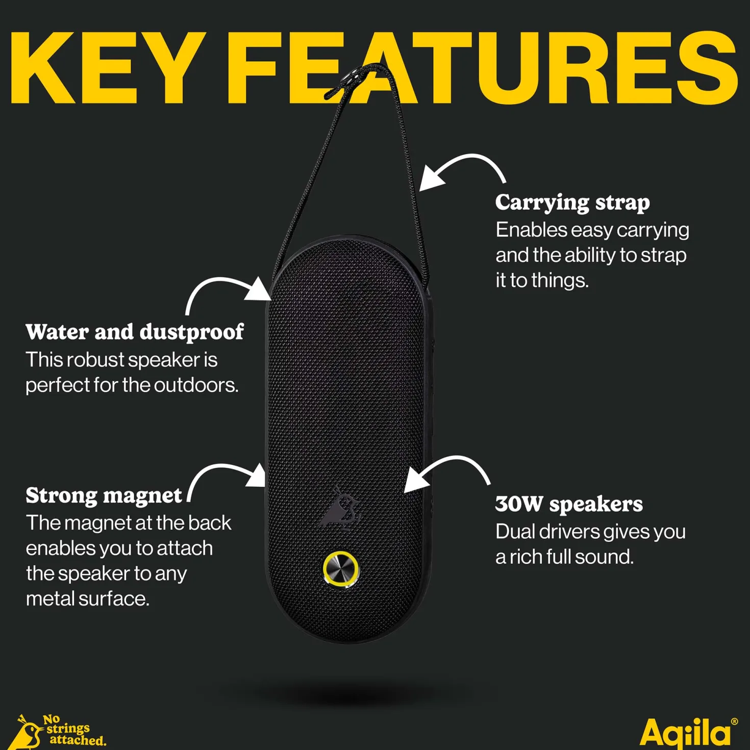 Bluetooth-högtalare Aqiila Soundbird CM, 30W, magnetisk, svart
