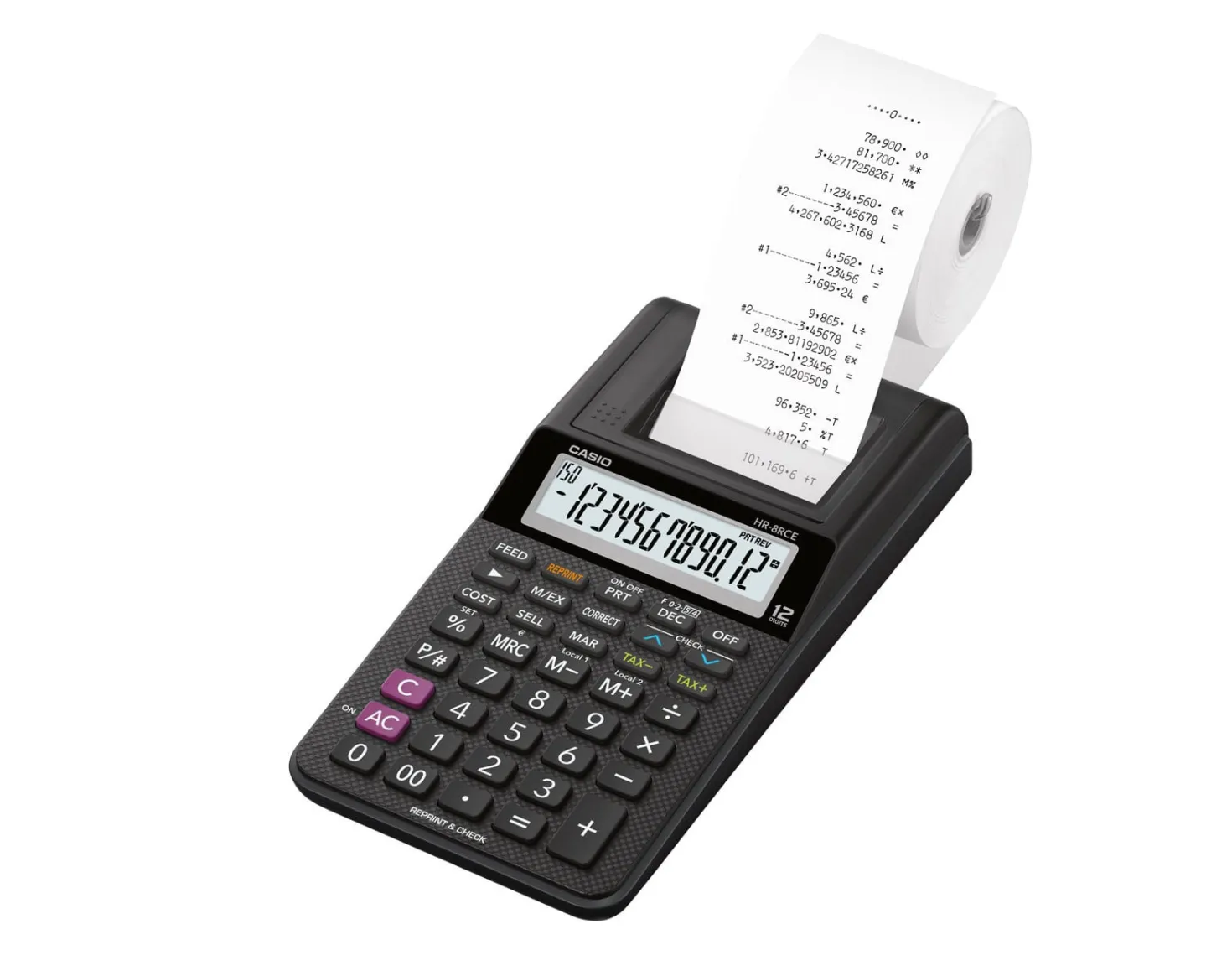 Bordsräknare Casio HR-8RCE, utskrivande, 12-siffrig, svart