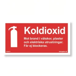 Brandskylt Typskylt Kolsyra Unigraphics, plast, röd, 200x100 mm