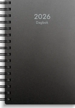 Dagbok Burde 2026 Svart, dag per sida, spiralbunden, 400 sidor