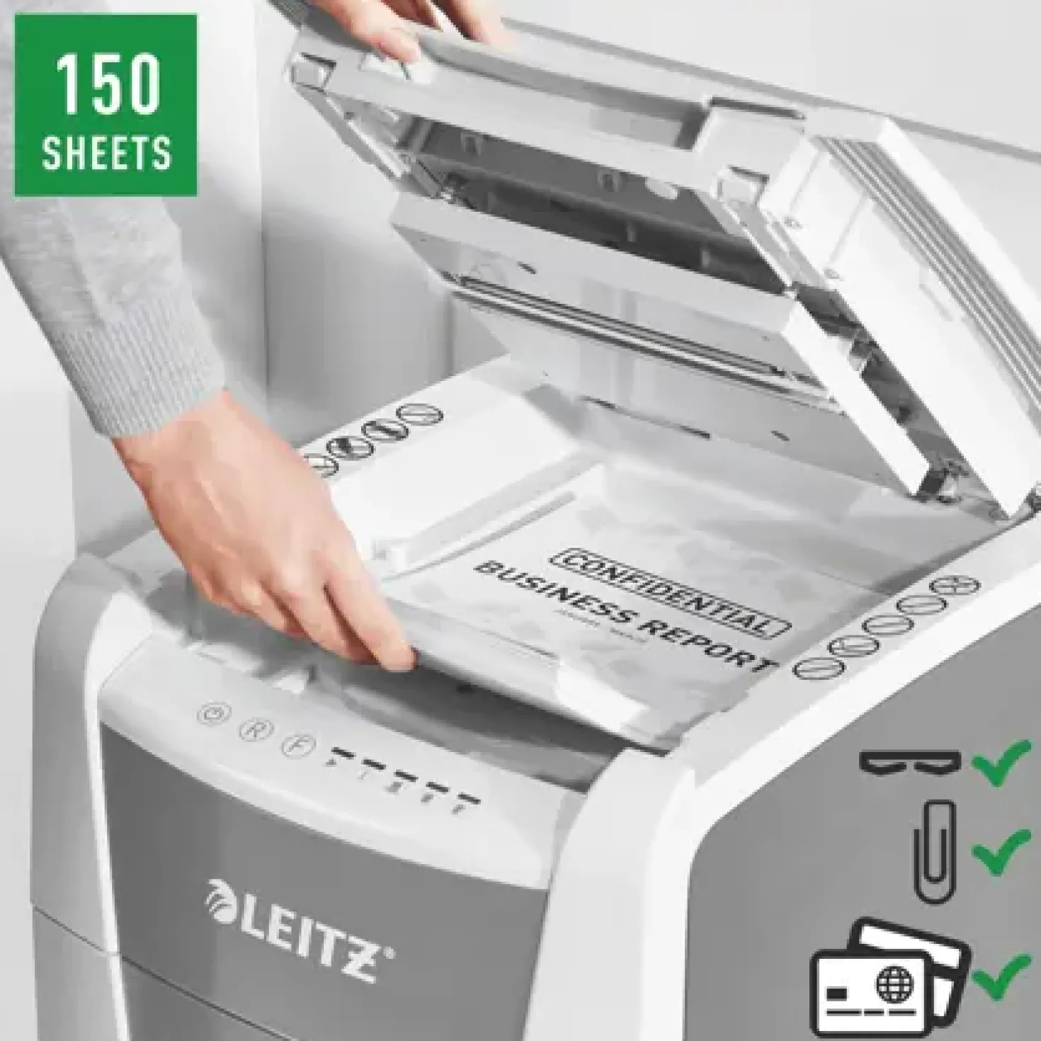 Dokumentförstörare Leitz IQ 150 Office P5, 44 liter