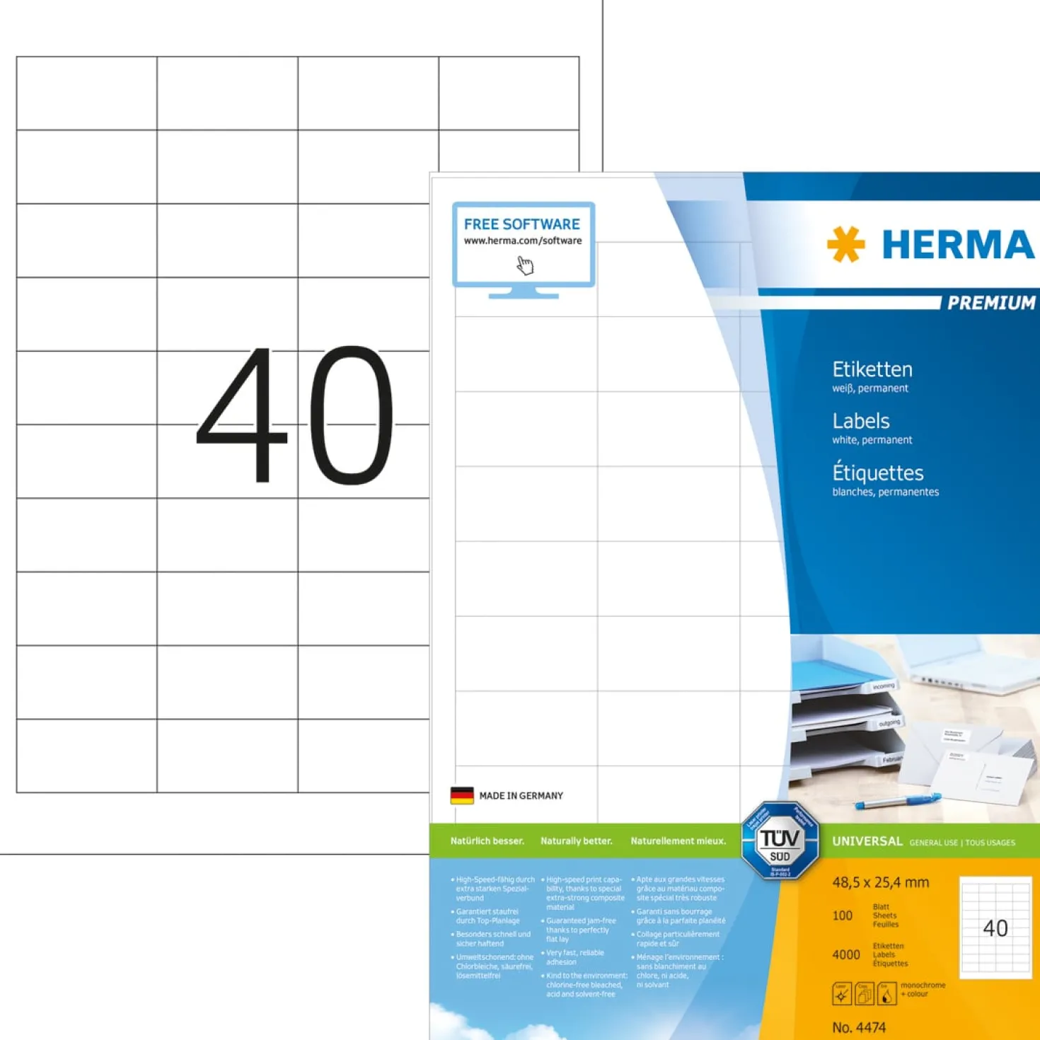 Etikett Herma Premium 48,5x25,4 mm, självhäftande, 4000 st