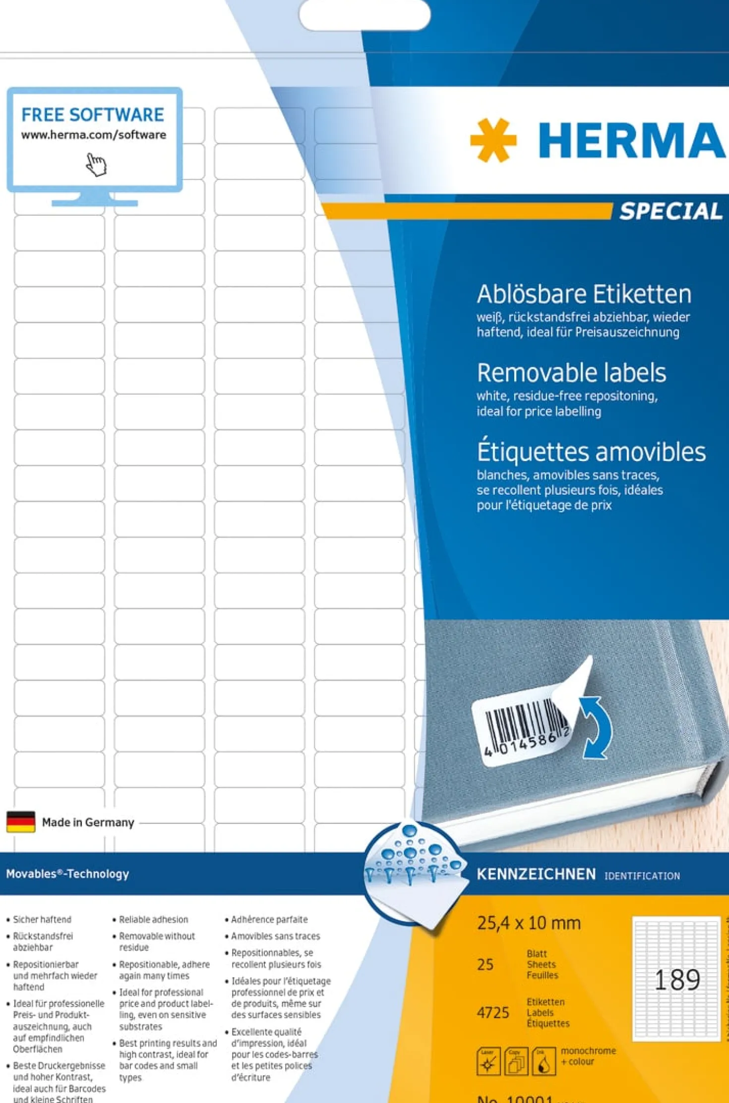 Etikett Herma Special avtagbar, 25,4 x 10 mm, 4725 st