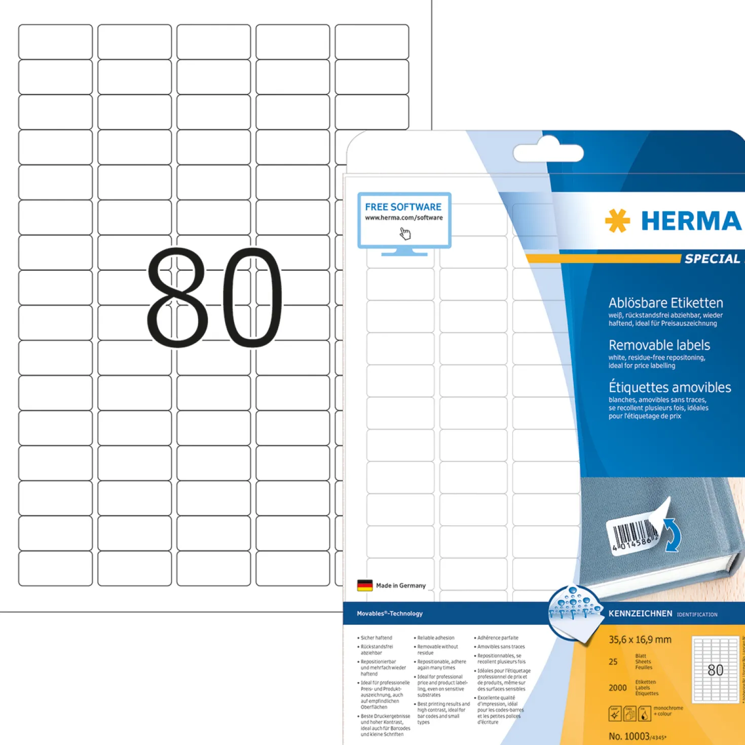 Etikett Herma Special Avtagbar, 35,6x16,9 mm, 2000 st