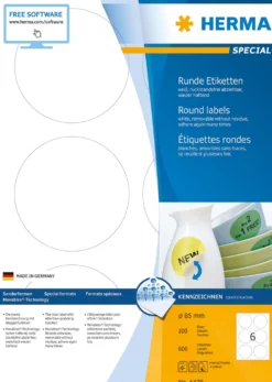 Etikett Herma Special Avtagbar, rund Ø 85 mm, vit, 600 st