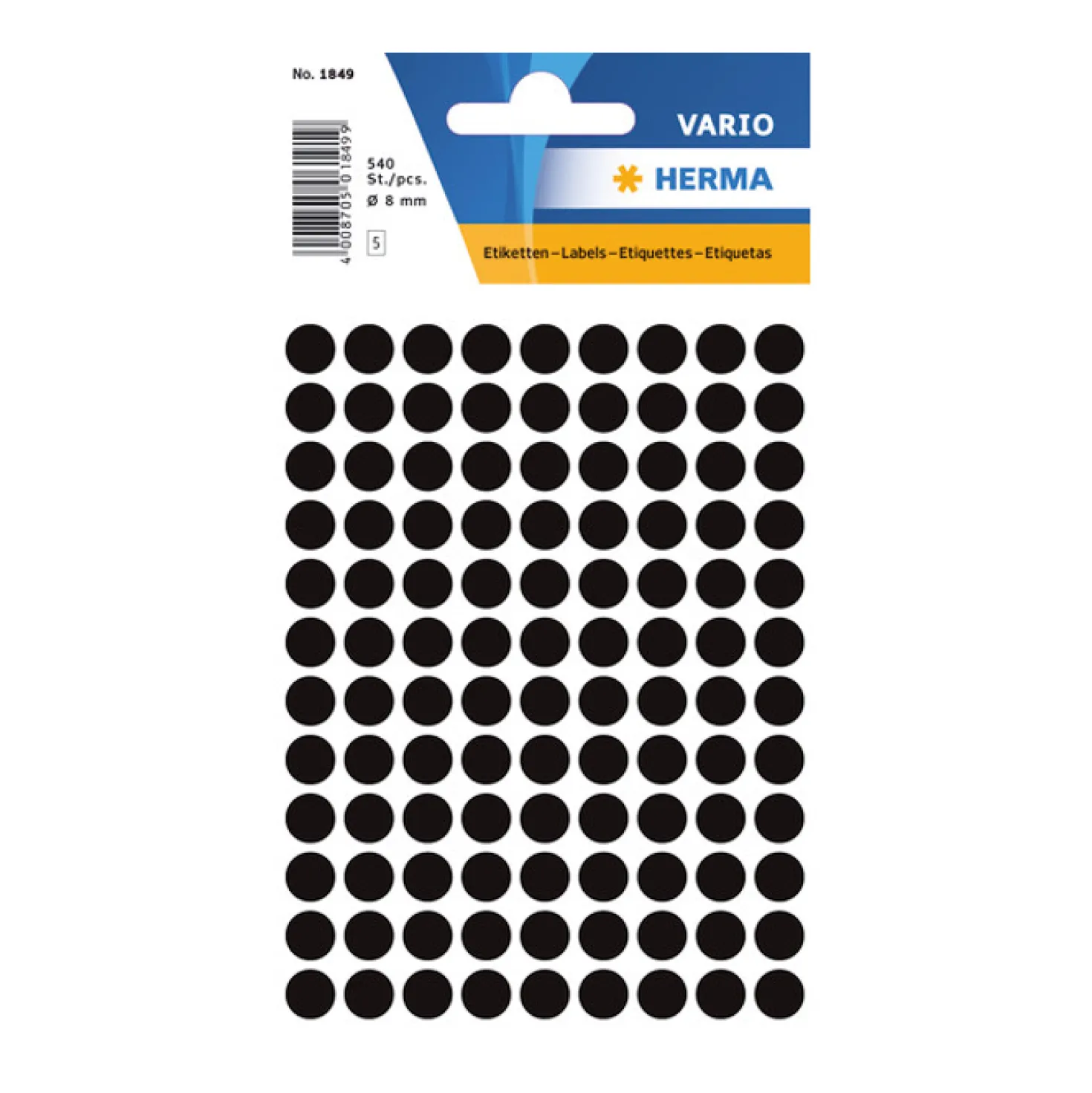 Färgsignaletiketter Herma 1849 Rund, svart, 8 mm, 540 st