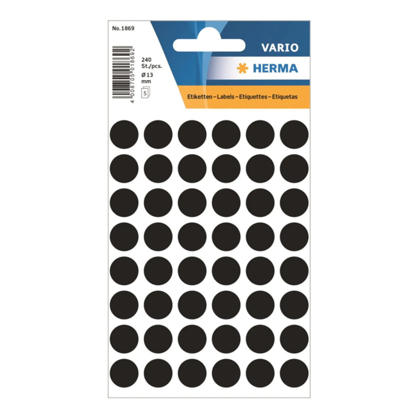 Färgsignaletiketter Herma Runda, svart, 13 mm, 240 st