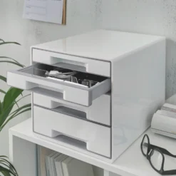 Förvaringsbox Leitz WOW, 4 lådor, pärlvit och grå