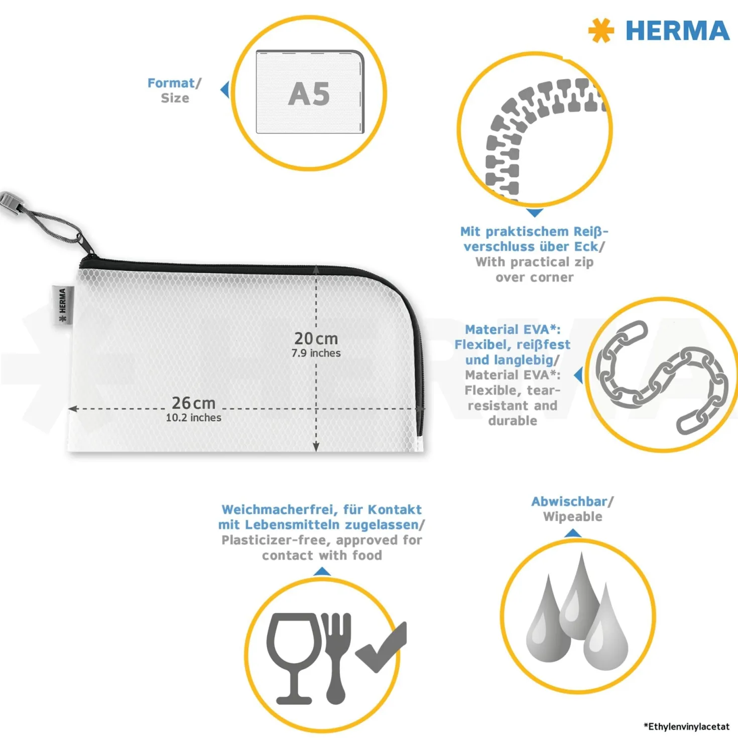 Förvaringspåse Herma Universal Bags A5+, 26x20 cm, sorterade färger