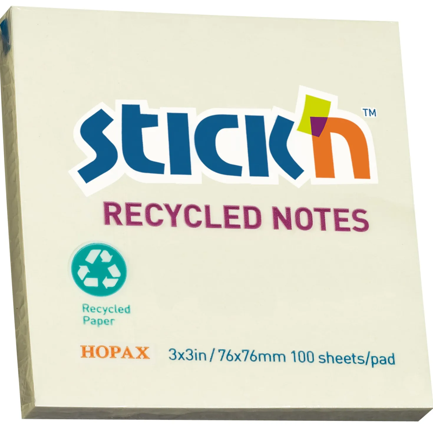 Häftis Stick'n Recycled, gul, 76x76mm, 12 block