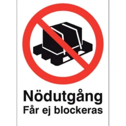 Informationsskylt Nödutgång får ej blockeras, A4, aluminium