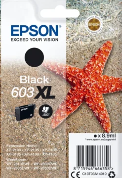 Ink-Jet Epson T03U 603XL svart w/alarm