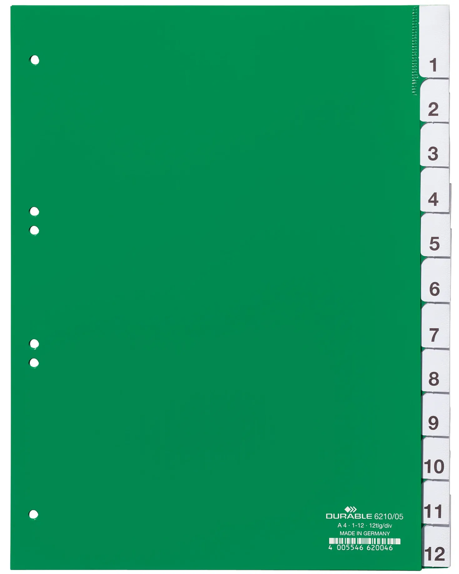 Insticksregister Durable A4 1-12, plast, grön