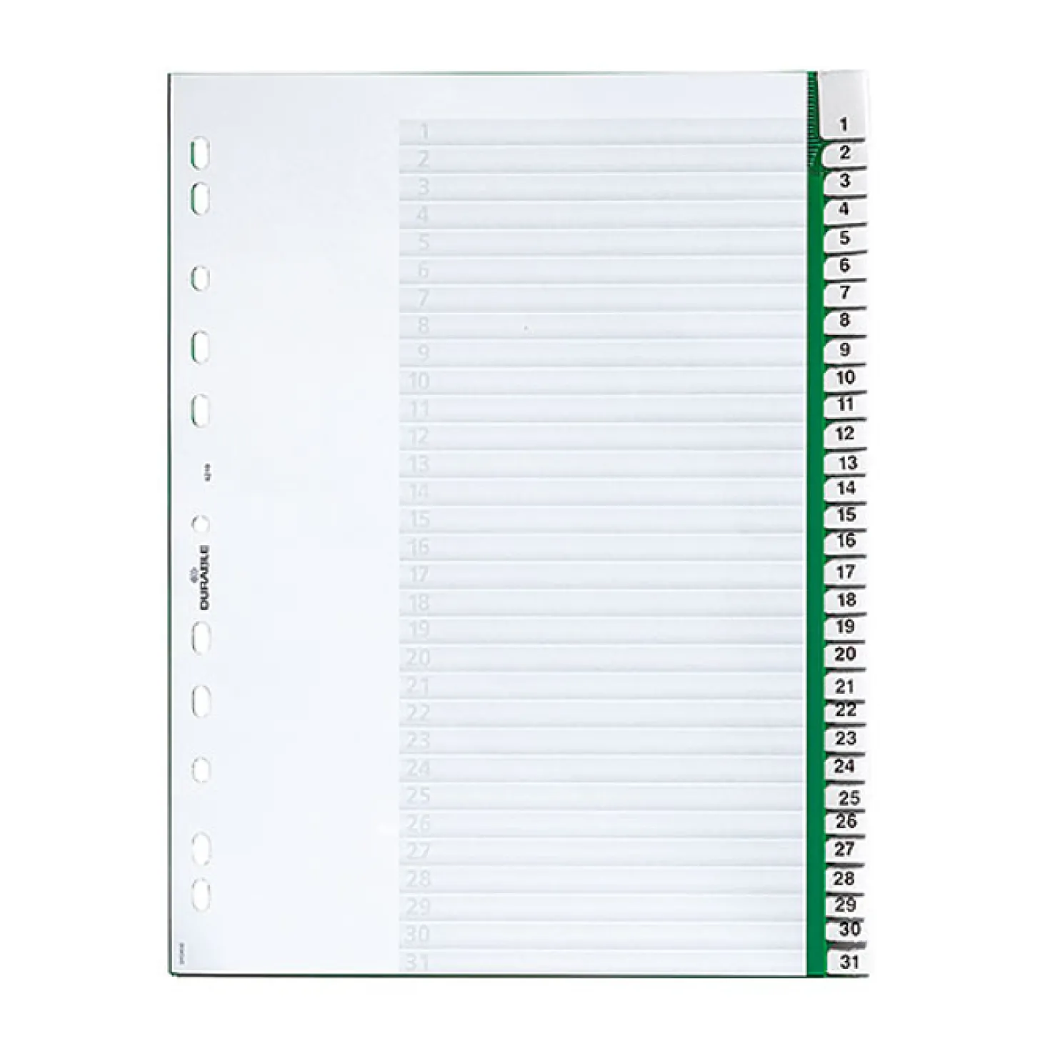 Insticksregister Durable A4 1-31, svetsade flikar, grön