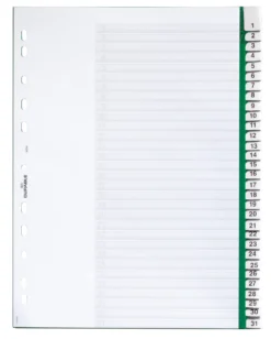Insticksregister Durable A4 1-31, svetsade flikar, grön