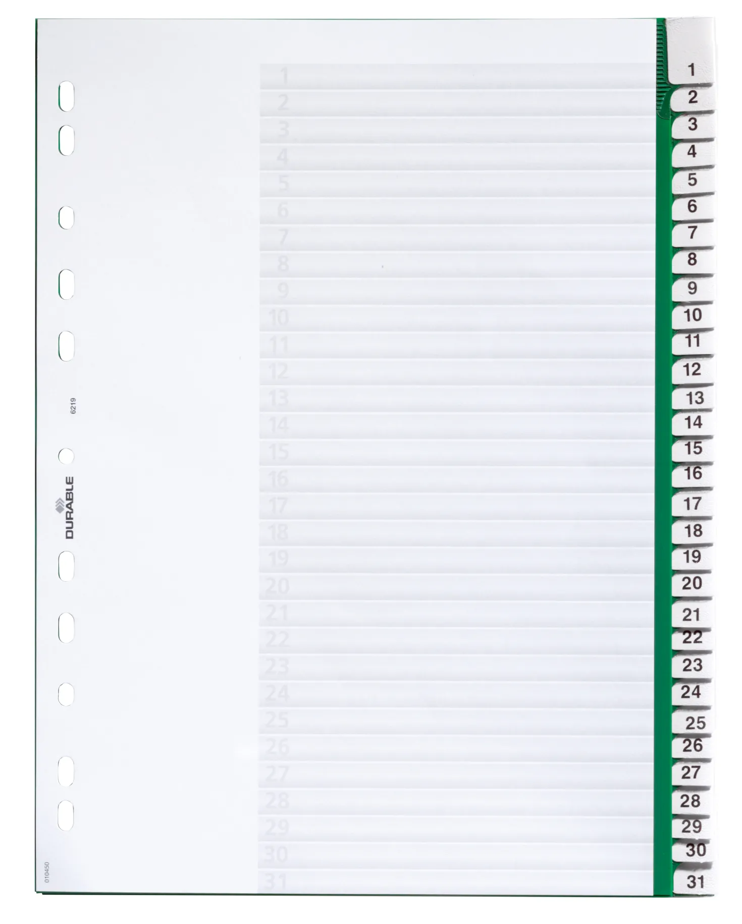 Insticksregister Durable A4 1-31, svetsade flikar, grön