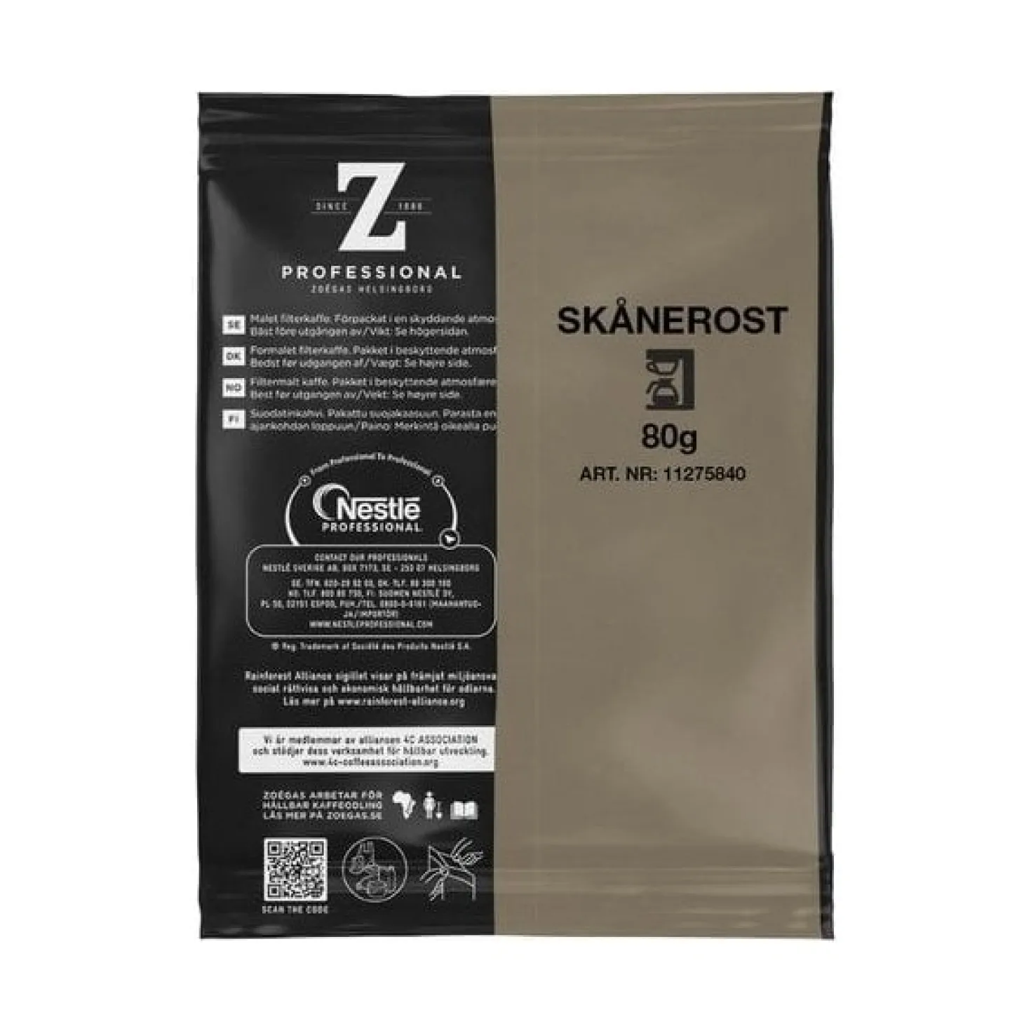 Kaffe Zogas Skånerost Automatmalet, 60x80g, Rainforest Alliance