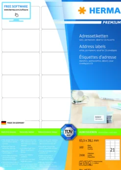 Klisteretiketter Herma Premium 63,5x38,1 mm, vit, 2100 st