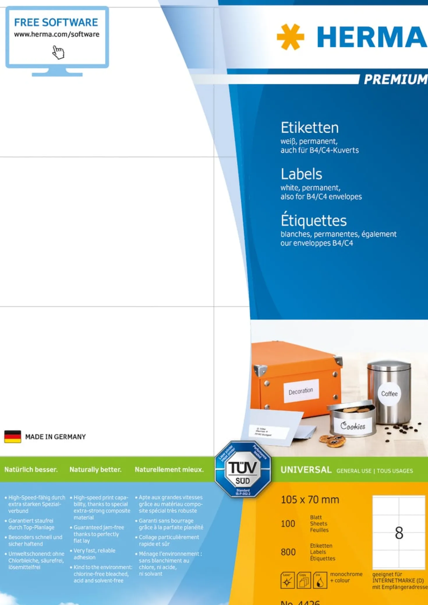 Klisteretiketter Herma Premium, 105 x 70 mm, 800 st