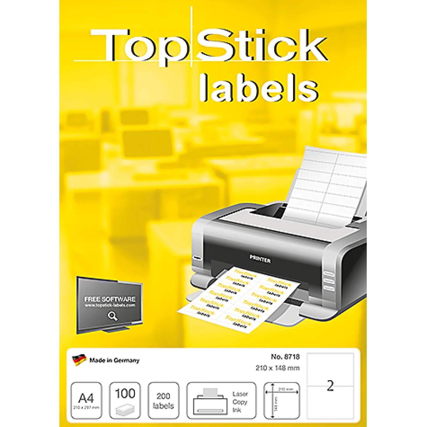 Klisteretiketter TopStick Standard, 210x148mm, vit, 200 st