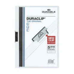 Klämmapp Durable Duraclip A4, 60 ark, vit, 25 st