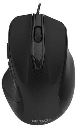 Kontorsmus Deltaco MS-801 Ergonomisk, trådbunden, tyst, svart