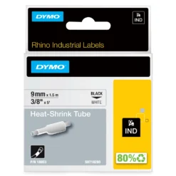 Krympslang Dymo M1400, 9mm, svart på vit