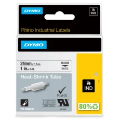 Krympslang Dymo Rhino, 24 mm, svart på vit, 3:1