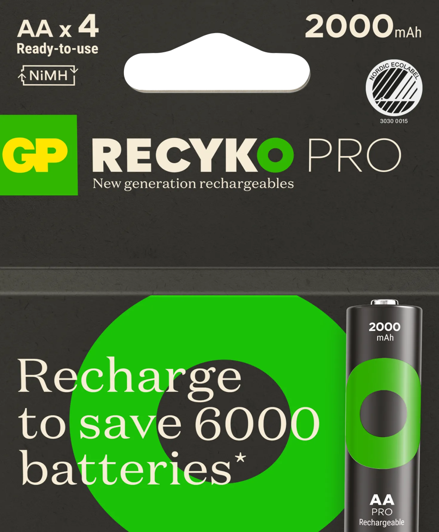 Laddningsbart batteri GP Recyko Pro AA 2000mAh, 4-pack