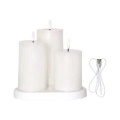 LED Blockljus Star Trading Flamme Charge, vit, 7,5x15cm, 3-pack