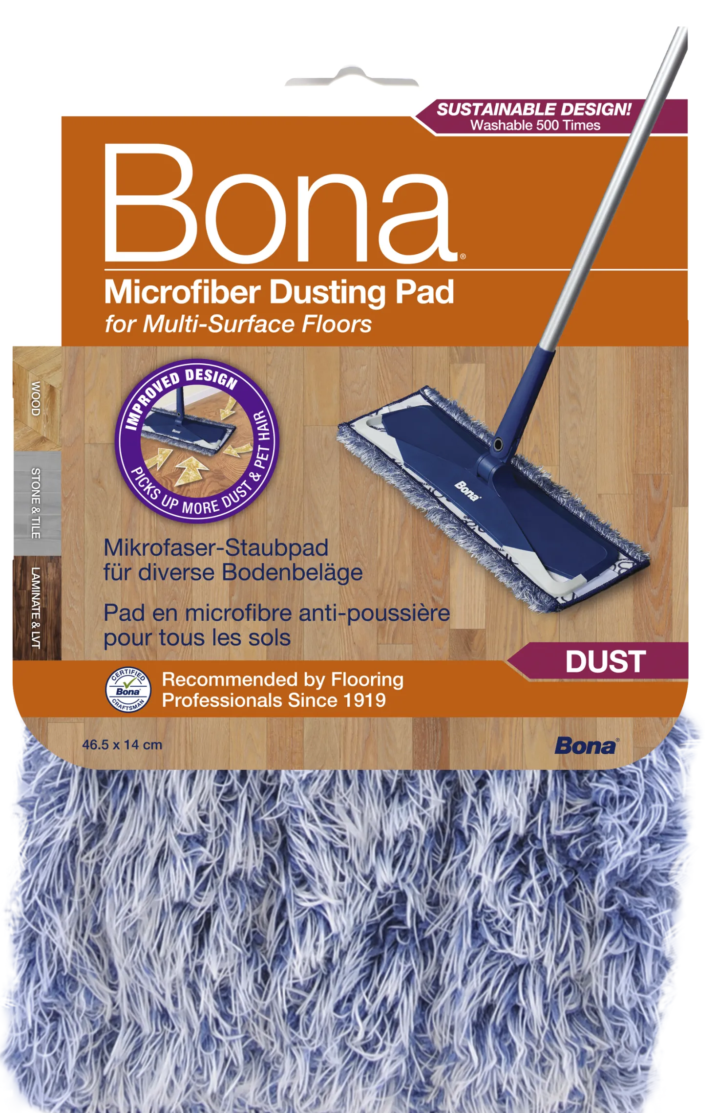 Mikrofibermopp Bona Dusting Pad, antistatisk, maskintvättbar