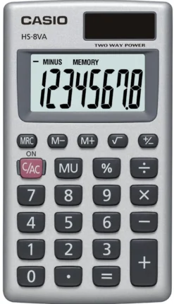 Miniräknare Casio HS-8VA, 240 funktioner, 2-rads display, grå