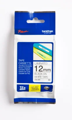 Märkband Brother TZe-231 Laminerat, svart på vit, 12mm x 8m