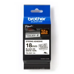 Märkband Brother TZeS241, starkt lim, svart på vit, 18mm x 8m