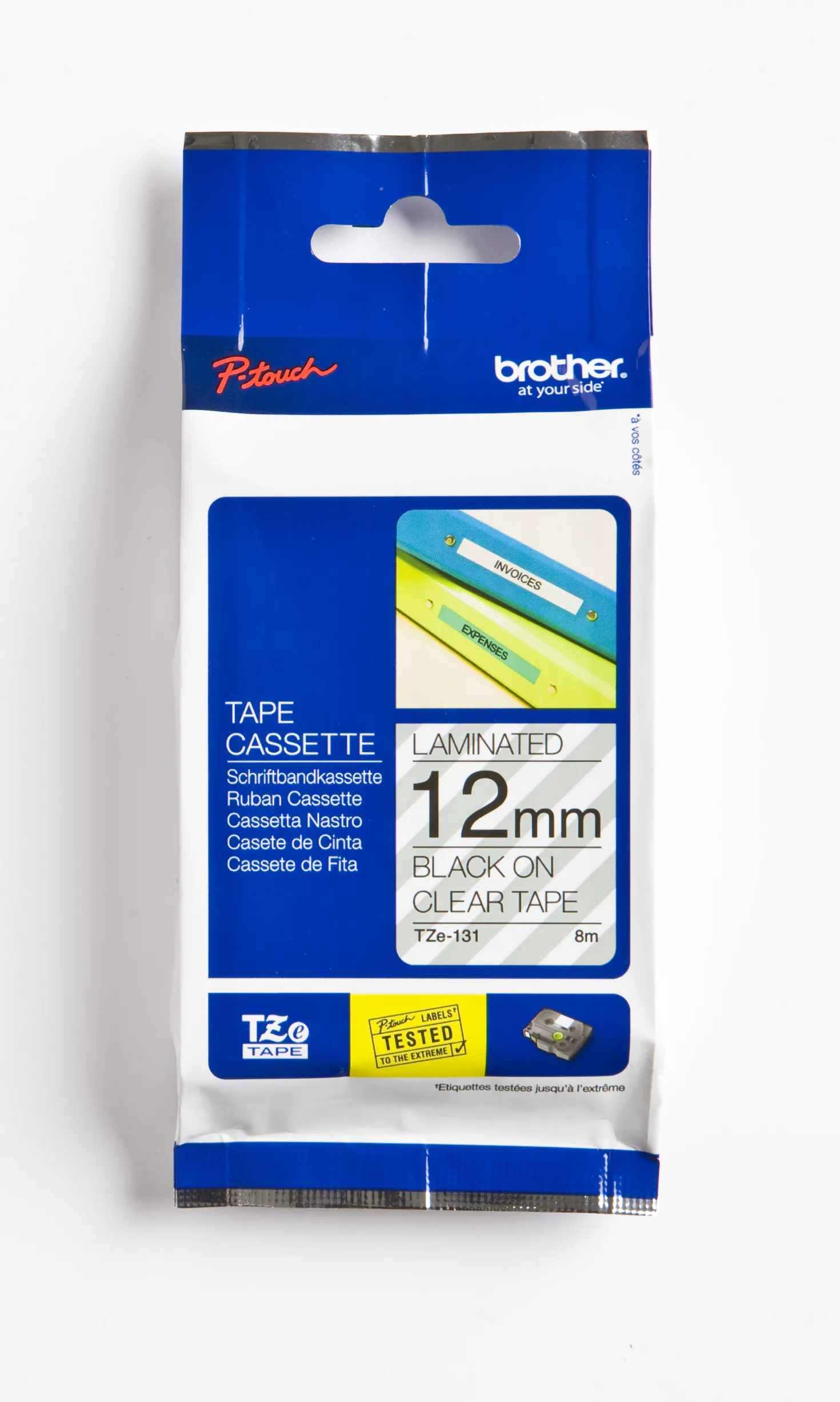 Märkband Brother TZe-131, svart på transparent, 12mm x 8m