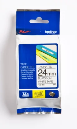 Märkband Brother TZe251 Svart på vit, 24mm x 8m
