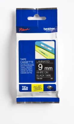 Märkband Brother TZe325, vit på svart, 9mm x 8m