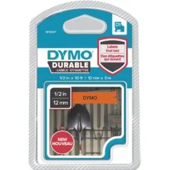 Märkband Dymo D1 Durable Svart på orange, 12mm x 3m