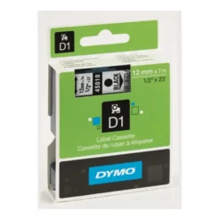 Märkband Dymo D1, 12mm, blå text på vitt band