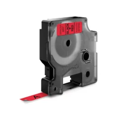 Märkband Dymo D1 svart på röd, 9mm x 7m