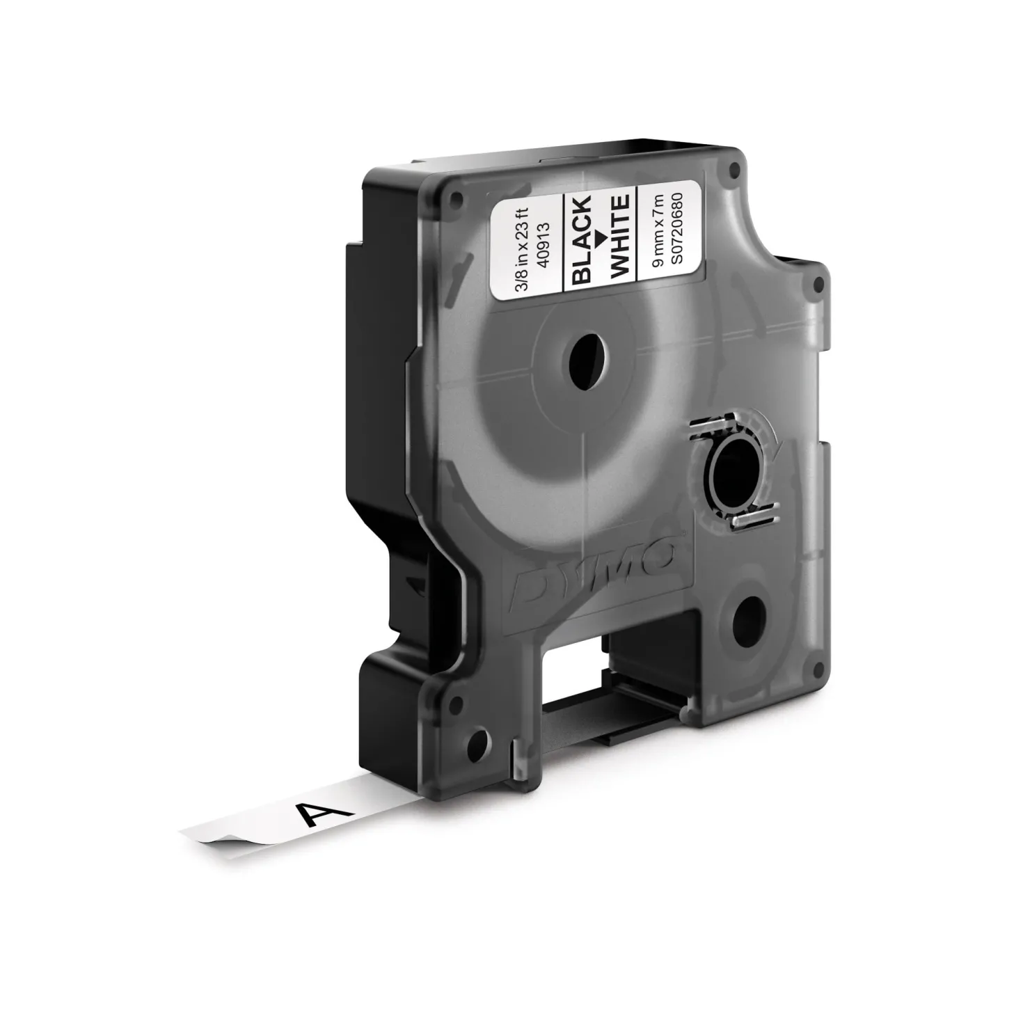 Märkband Dymo D1 Svart på Vit, 9mm, polyester, permanent