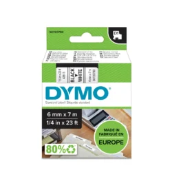 Märkband Dymo D1 Svart på vit, 6mm x 7m