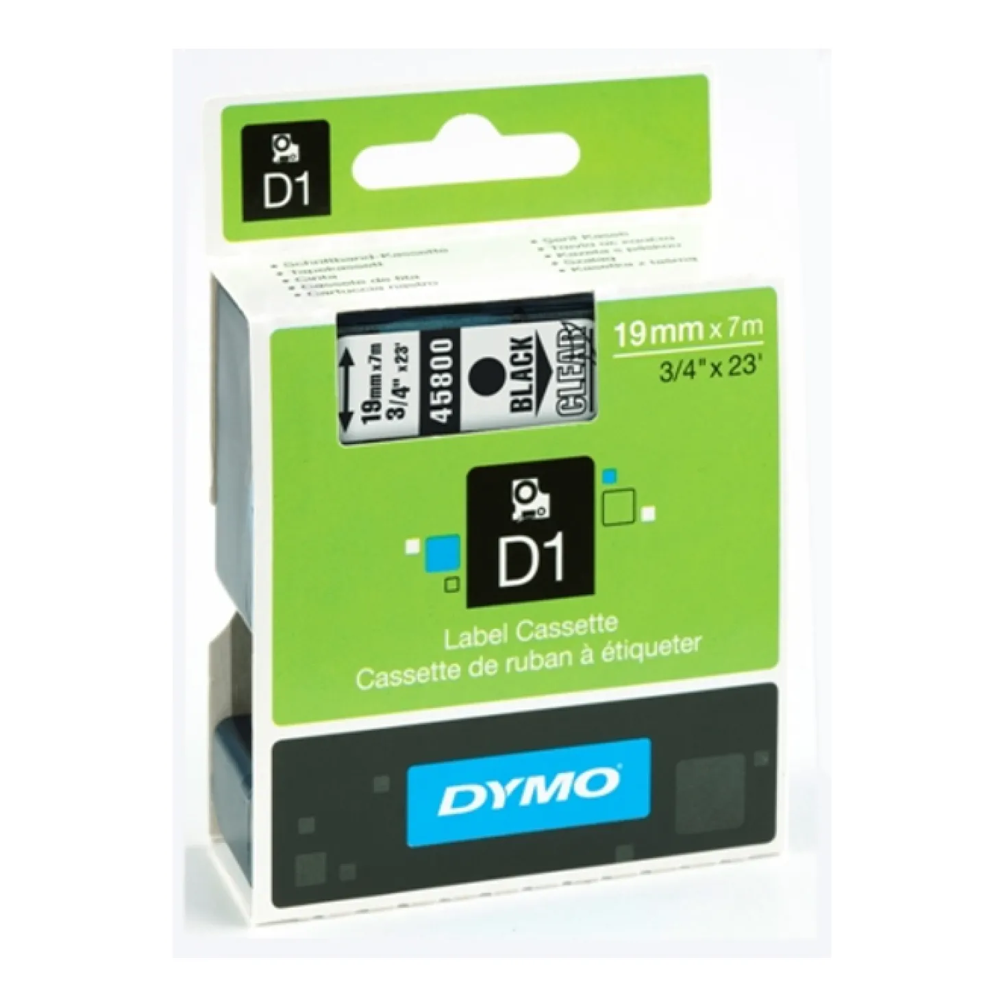 Märkband Dymo D1, svart text på blå, 19mm